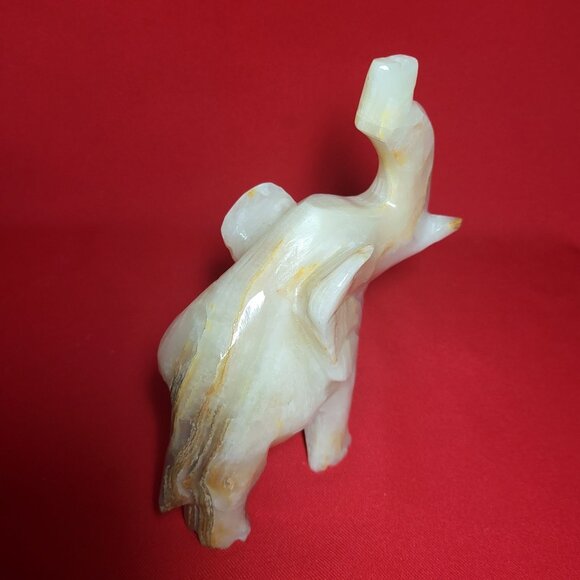 Vintage Onyx Carved Elephant Raised Trunk Sculpture Figurine - Picture 9 of 12